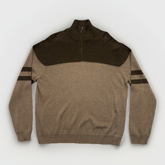 Perry Ellis Men's 1/4 Zip Sweater Size XL Brown Long Sleeves Luxury Pima Cotton - Picture 1 of 14